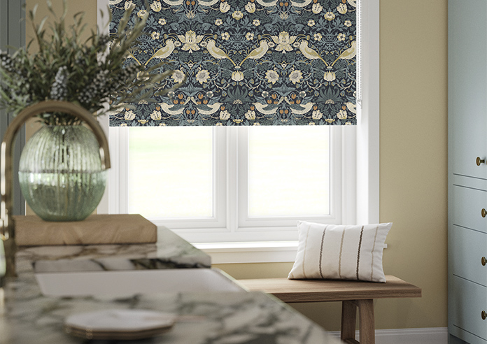 William Morris At Home Strawberry Thief, Indigo - Roller Blind - Image 5